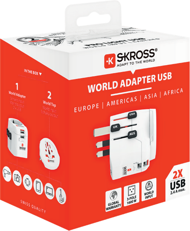 SKROSS PRO Light USB 2xA - World Travel Adapter